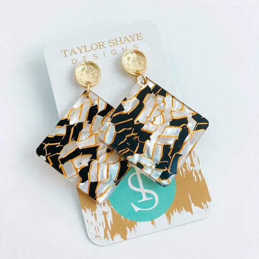 Black Marble Diamond Earrings