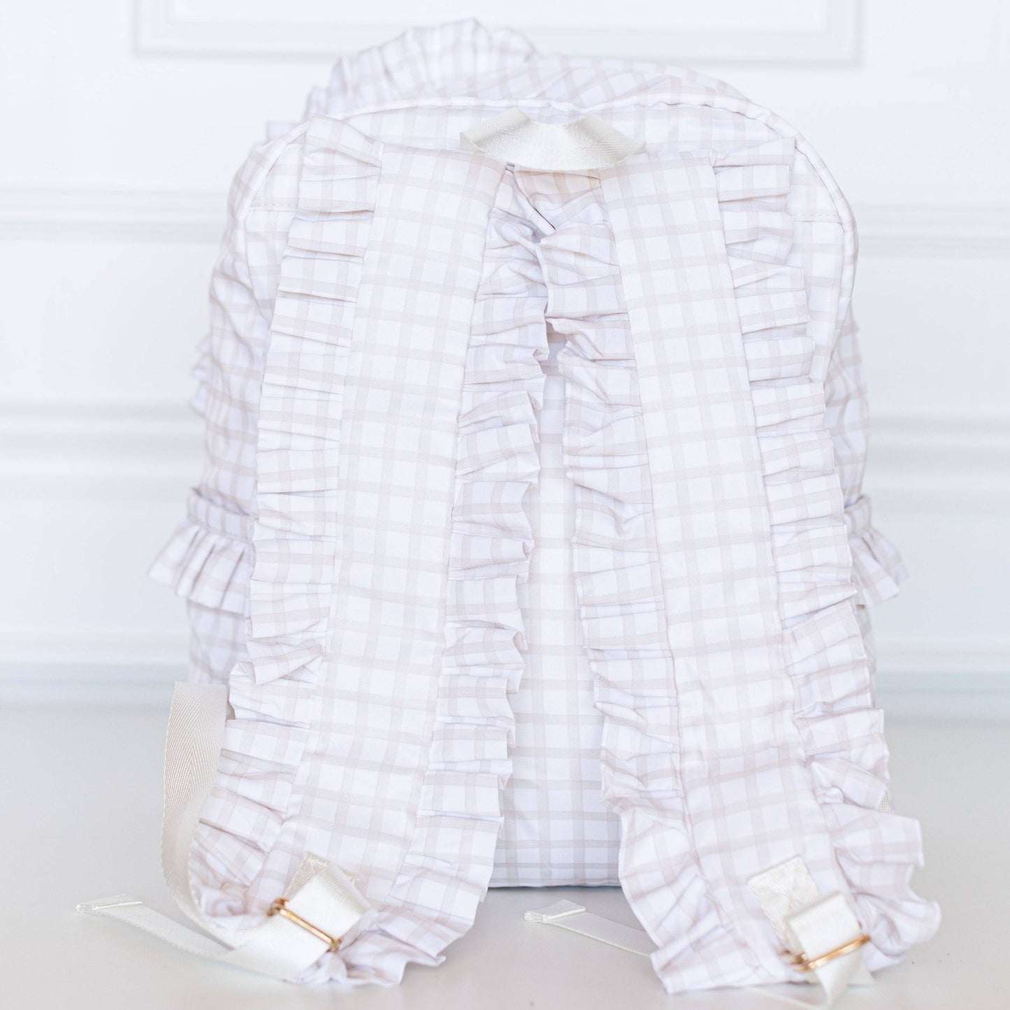 Nude Plaid Ruffled Nylon Backpack