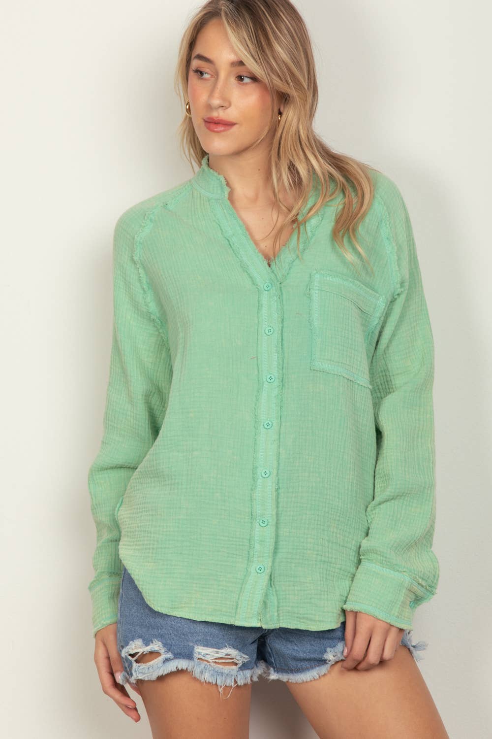 Diana Oversized Washed Woven Crinkled Gauze Shirt Top