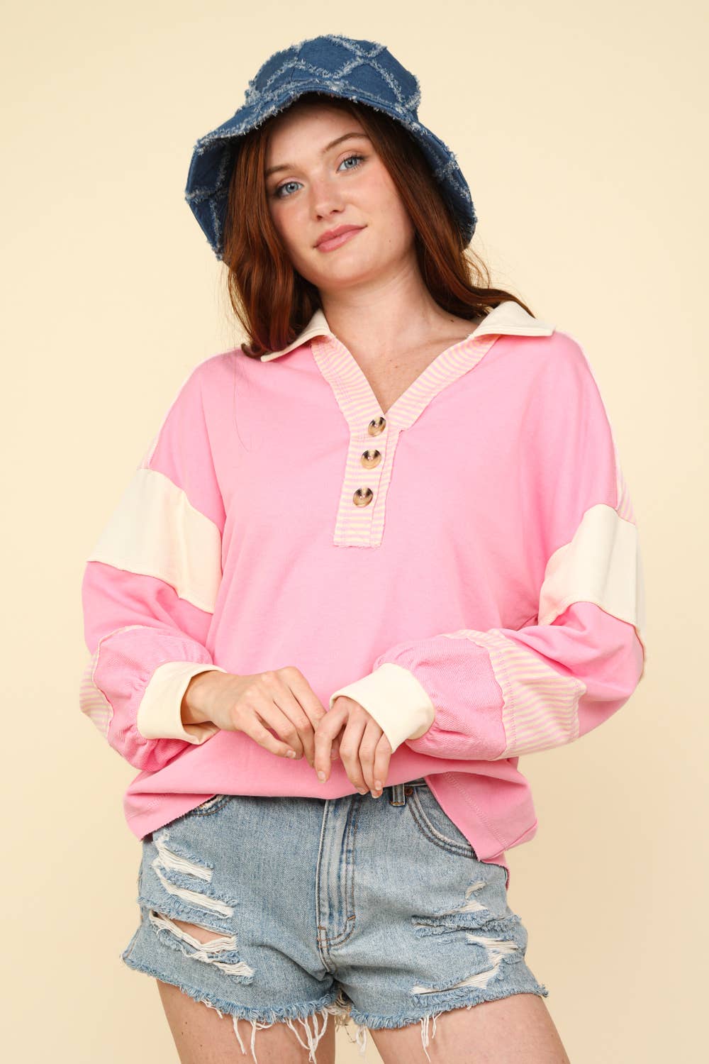 NT11851-Color Block Oversized Casual Knit Top