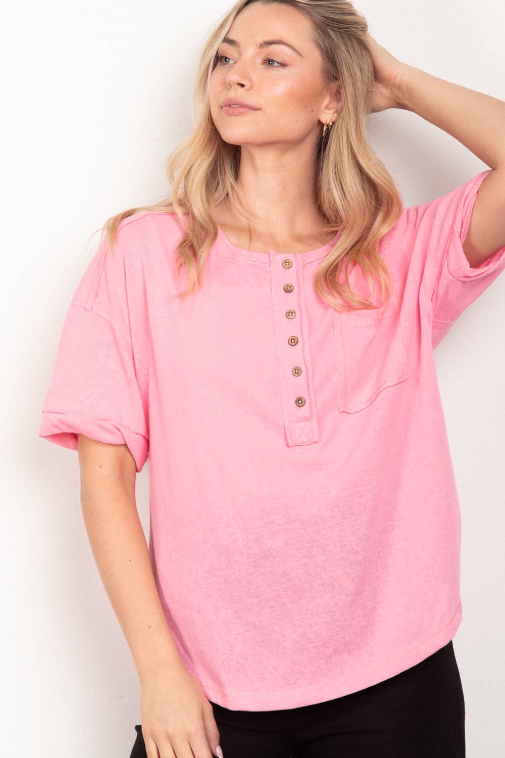Twisted Sleeve Band Henley Top