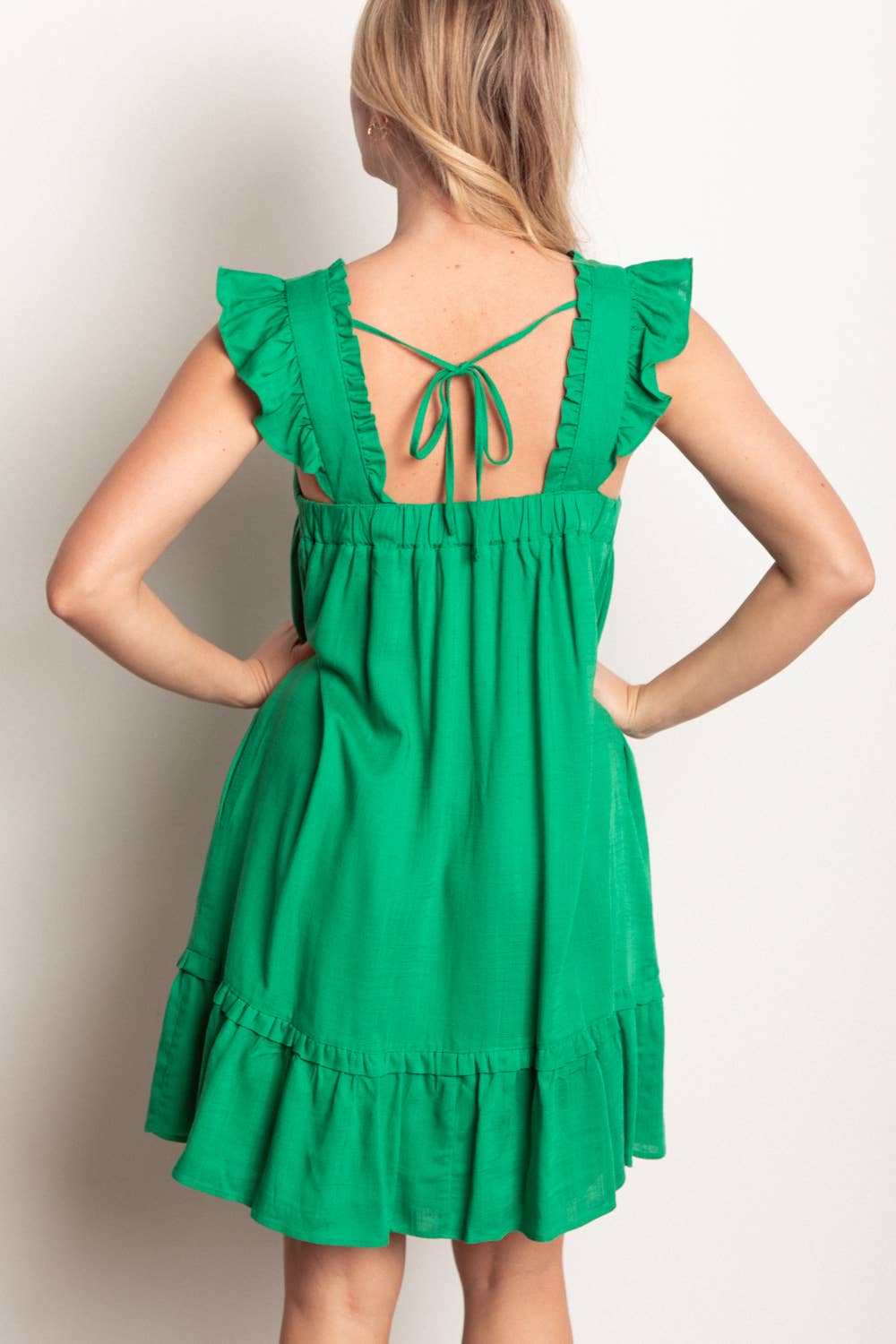 Madison Ruffled Solid Linen Backless Mini Dress
