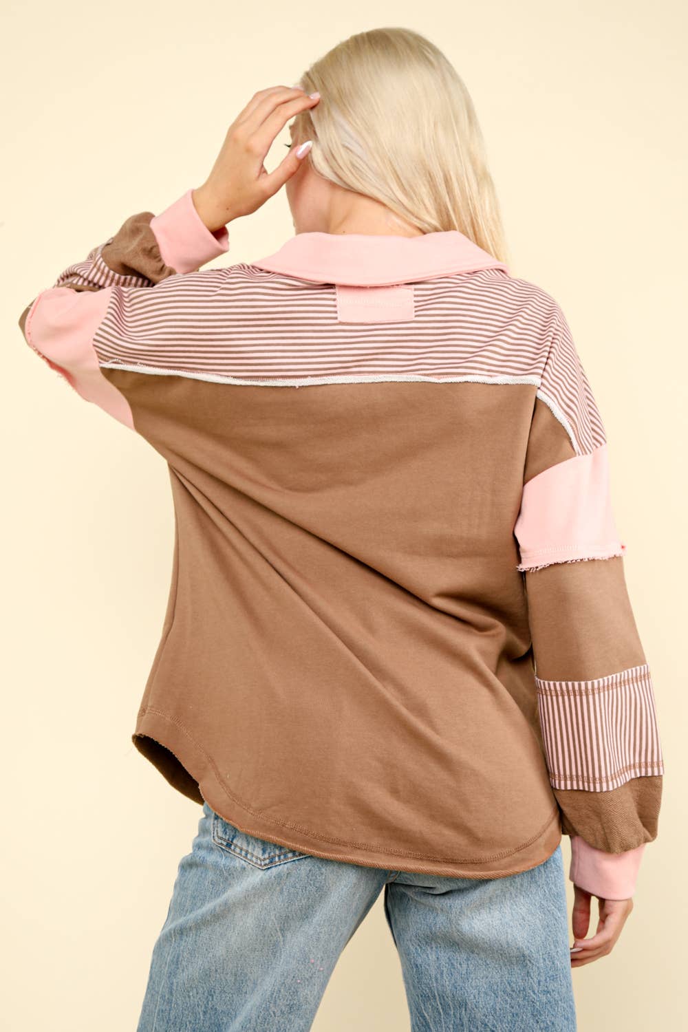 NT11851-Color Block Oversized Casual Knit Top
