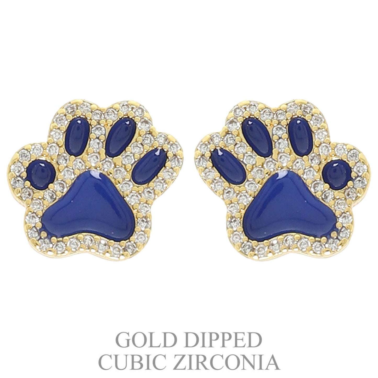 Game Day Gold Plated CZ Paw Stud Earrings