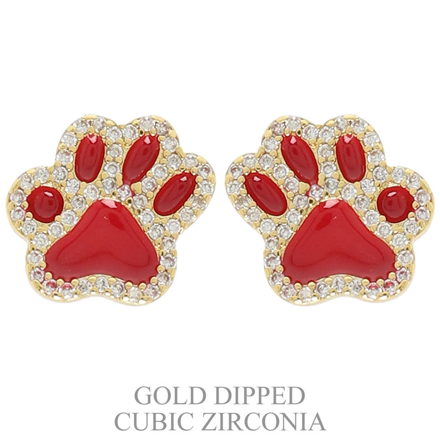 Game Day Gold Plated CZ Paw Stud Earrings