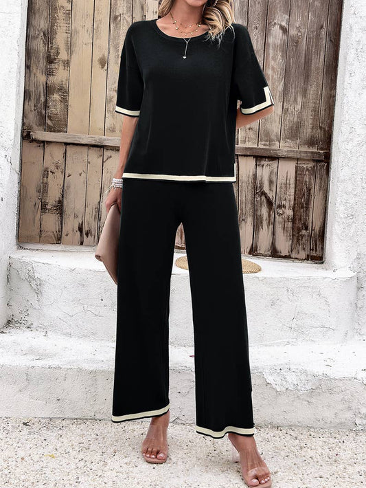 Abigale Contrast Trim Ribbed Knit Lounge Set