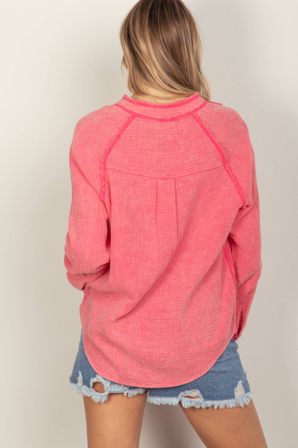 Diana Oversized Washed Woven Crinkled Gauze Shirt Top