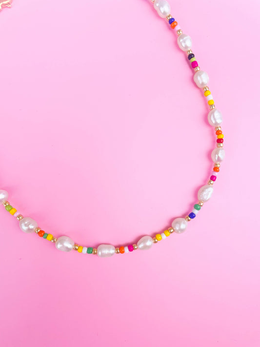 Pearls and Pop - Multi-Pearl Rainbow Seed Bead Necklace