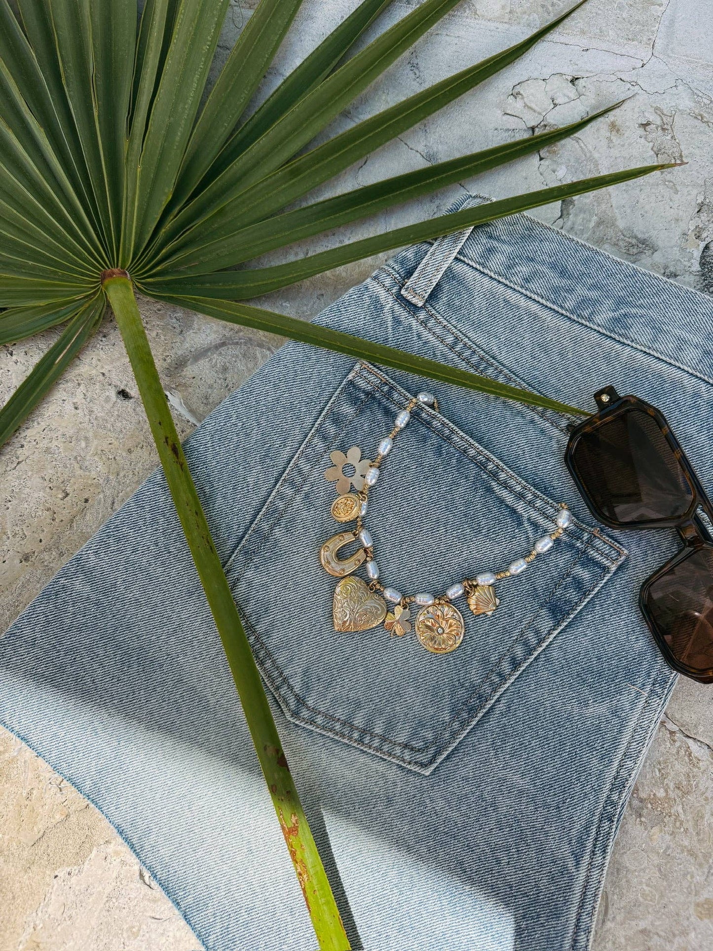 Pearl snap charm necklace