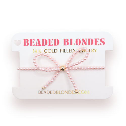 Pink Pearl Beaded Bow Bracelet