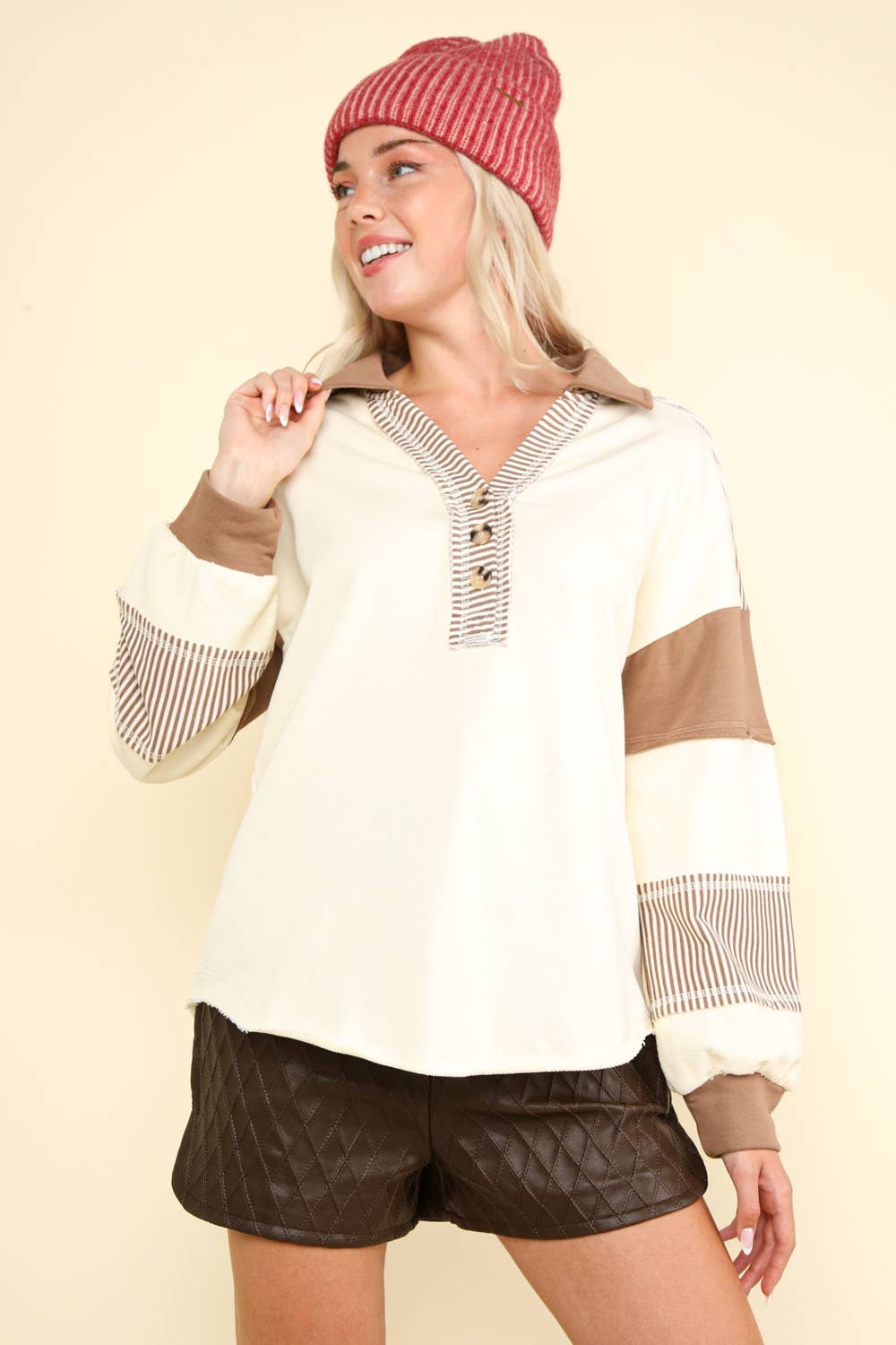NT11851-Color Block Oversized Casual Knit Top