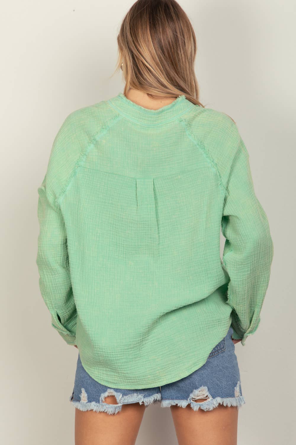 Diana Oversized Washed Woven Crinkled Gauze Shirt Top