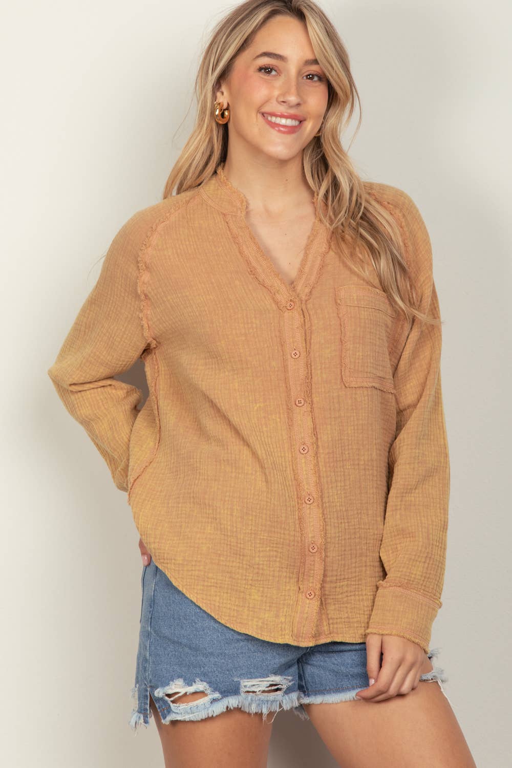 Diana Oversized Washed Woven Crinkled Gauze Shirt Top