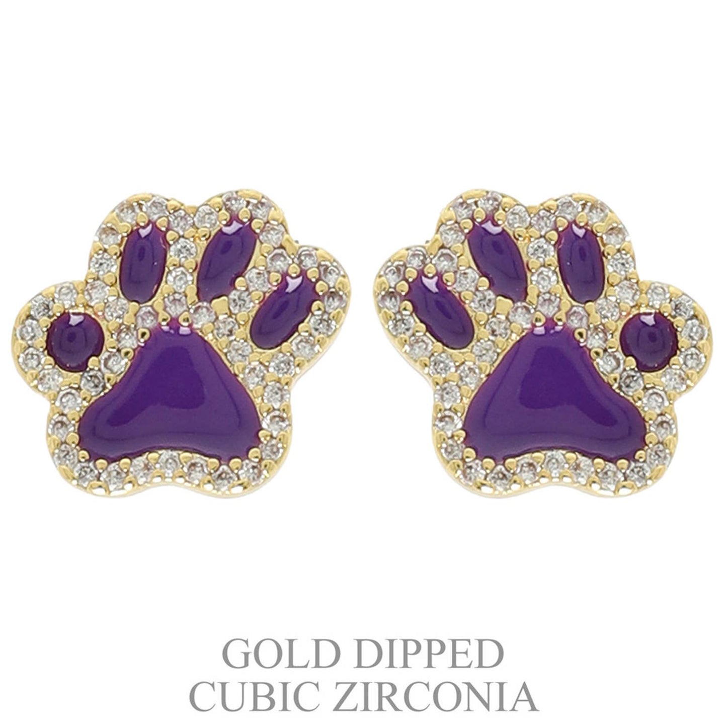 Game Day Gold Plated CZ Paw Stud Earrings
