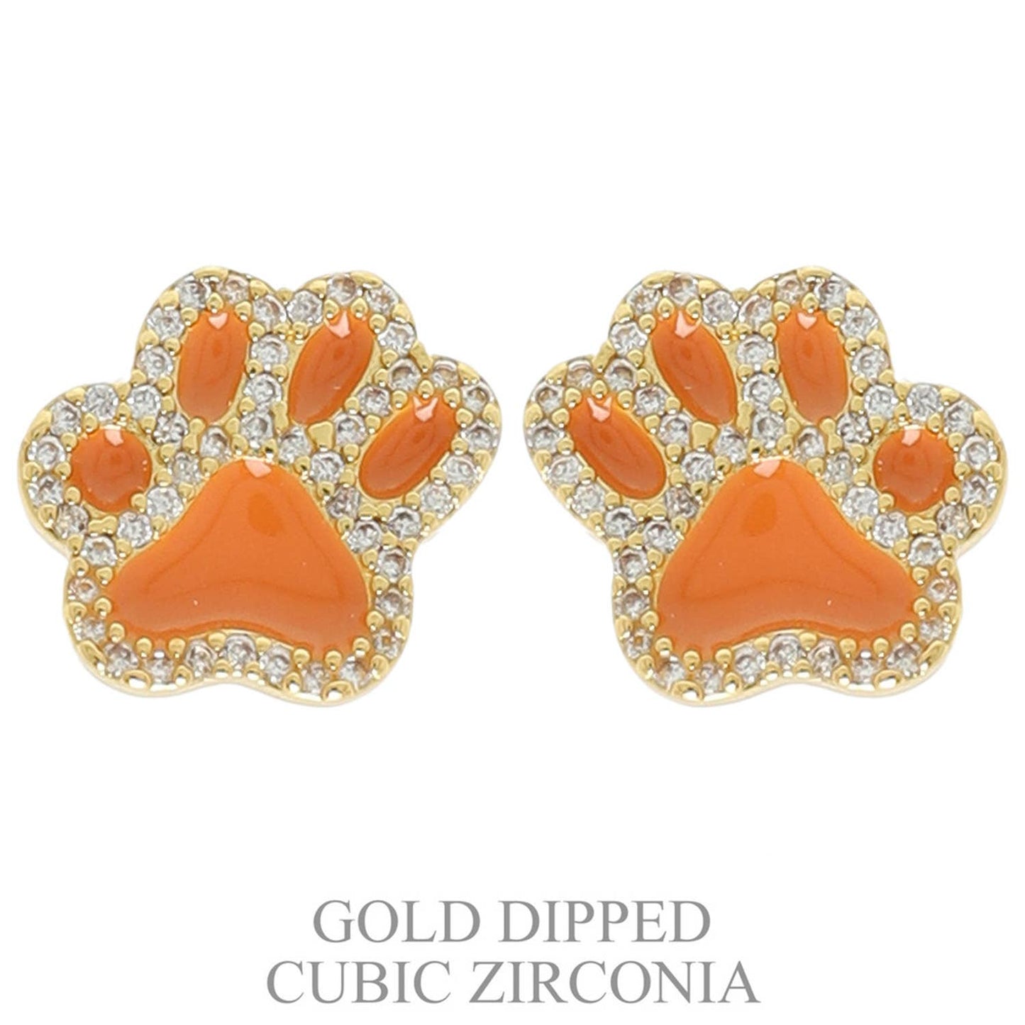 Game Day Gold Plated CZ Paw Stud Earrings