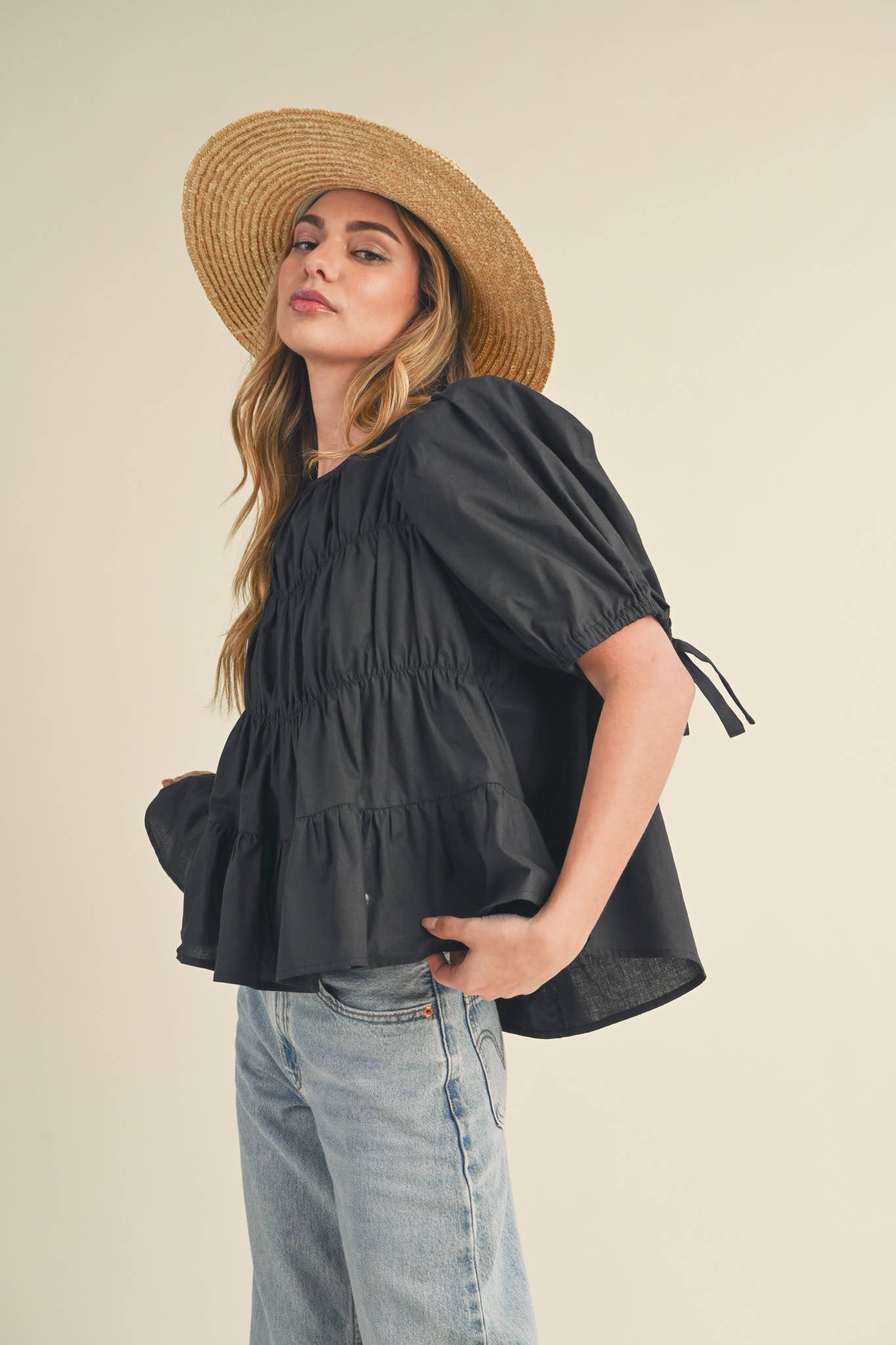 SWEET LEMONADE TIERED SHIRRING PUFF SLEEVE