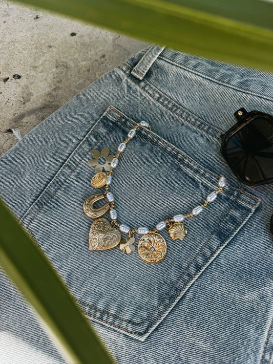 Pearl snap charm necklace