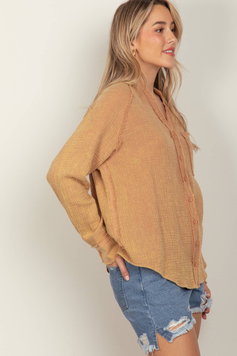 Diana Oversized Washed Woven Crinkled Gauze Shirt Top