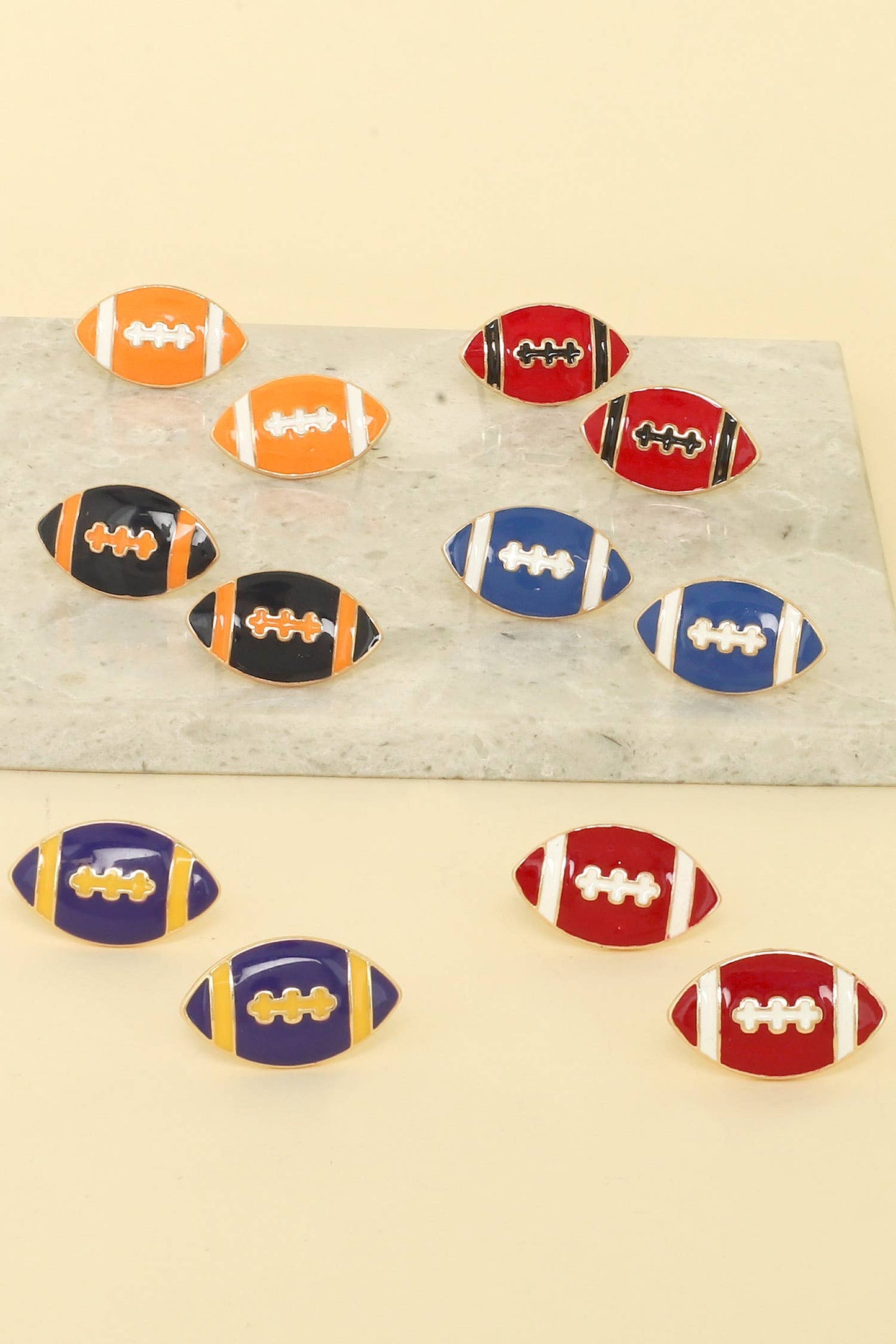 Game Day Style Enamel Football Shape Stud Earrings