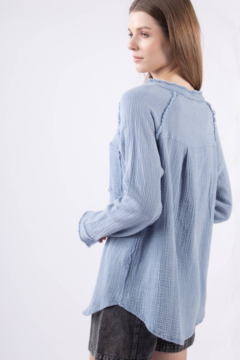Diana Oversized Washed Woven Crinkled Gauze Shirt Top
