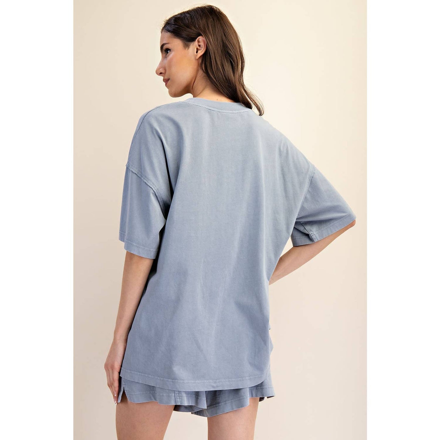 PRISCILLA MINERAL WASHED COTTON OVERSIZED SLIT TEE & SHORTS
