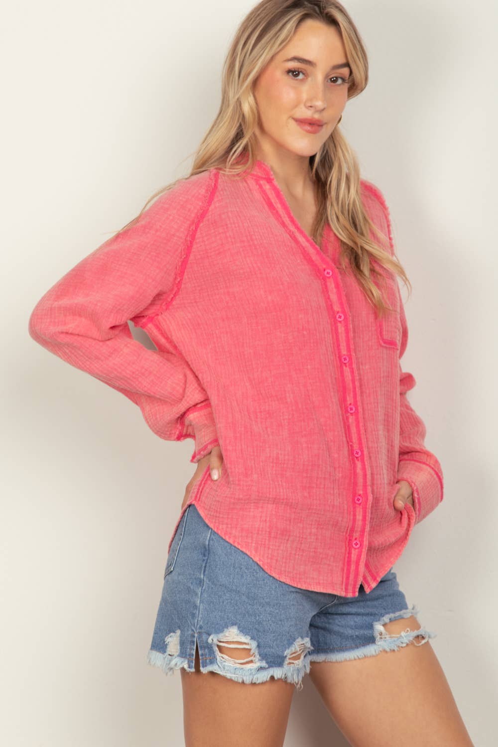 Diana Oversized Washed Woven Crinkled Gauze Shirt Top