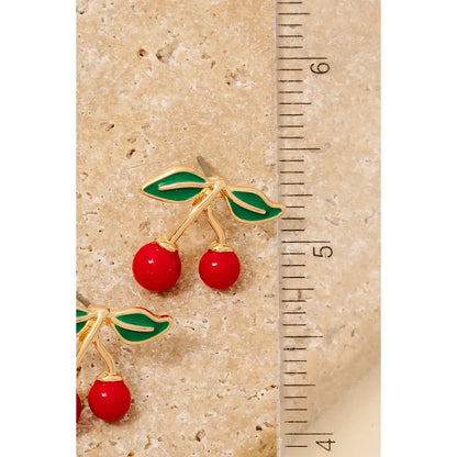 Epoxy Cherry Stud Earrings