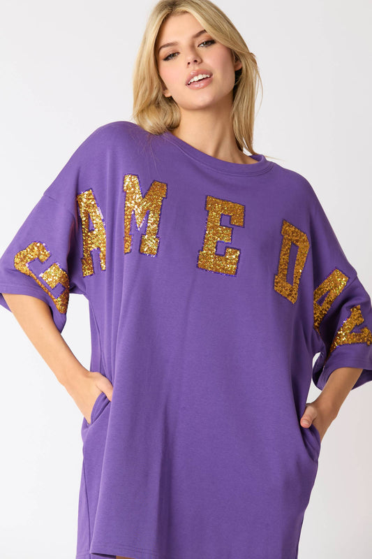 'Gameday' Sequins Embroidery Tee Dress