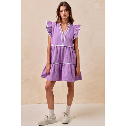 GAMEDAY THEME CONTRAST BINDING RUFFLED DRESS