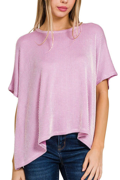 Dawn Ribbed Striped Oversized Short Sleeve Top