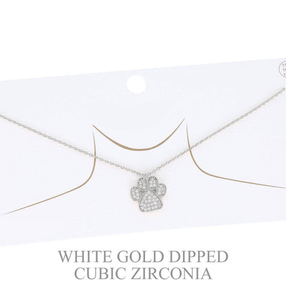 Cubic Zirconia Pave Paw Print Pendant Necklace