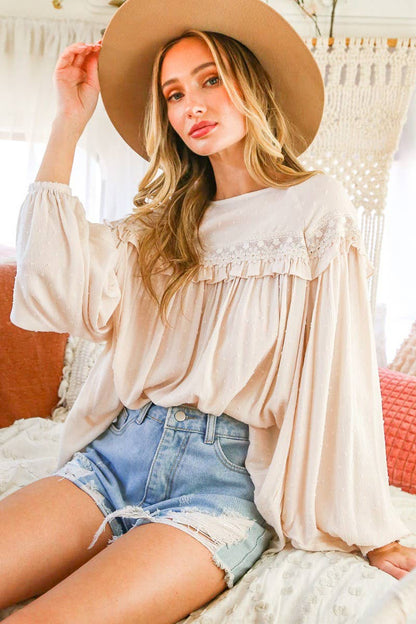 Remi Lace-Up Back Detail Swiss Dot Patterned Blouse