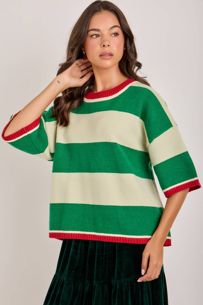 CHRISTMAS WIDE STRIPE LOOSE FIT SWEATER