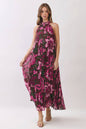 Everleigh Floral Print Pleated Halter Maxi Dress