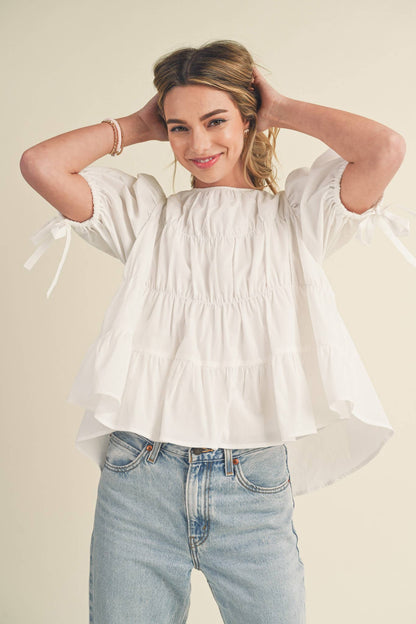 SWEET LEMONADE TIERED SHIRRING PUFF SLEEVE