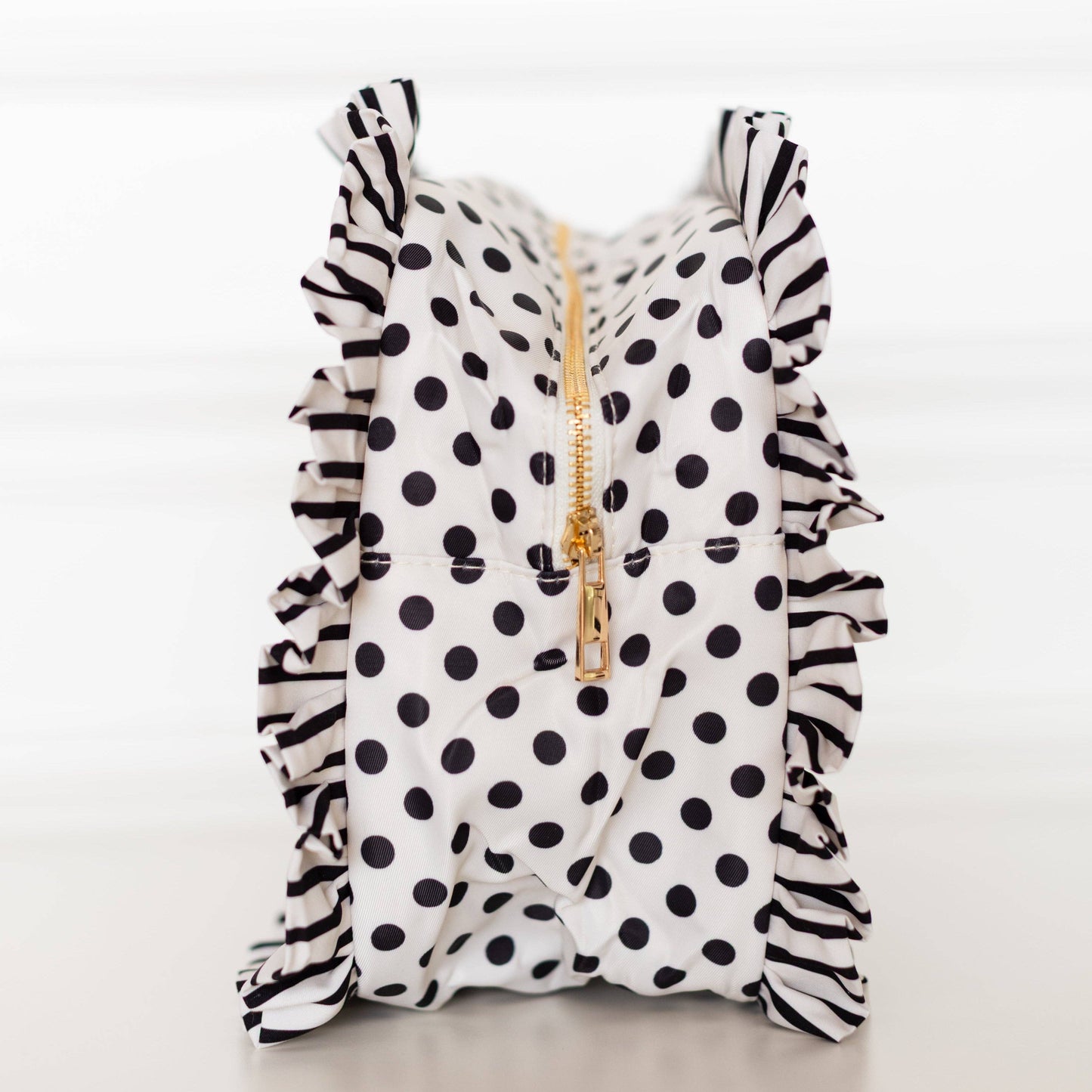 Polka Stripe Ruffled Nylon XL Pouch