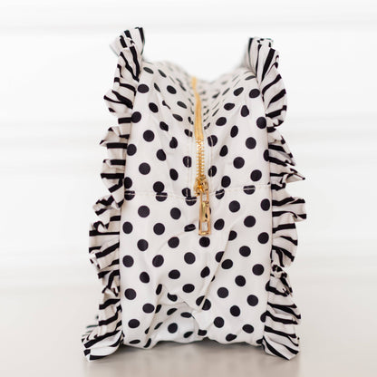 Polka Stripe Ruffled Nylon XL Pouch