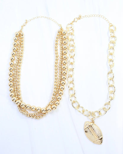 Bree Beaded Layered Necklace Football Gold