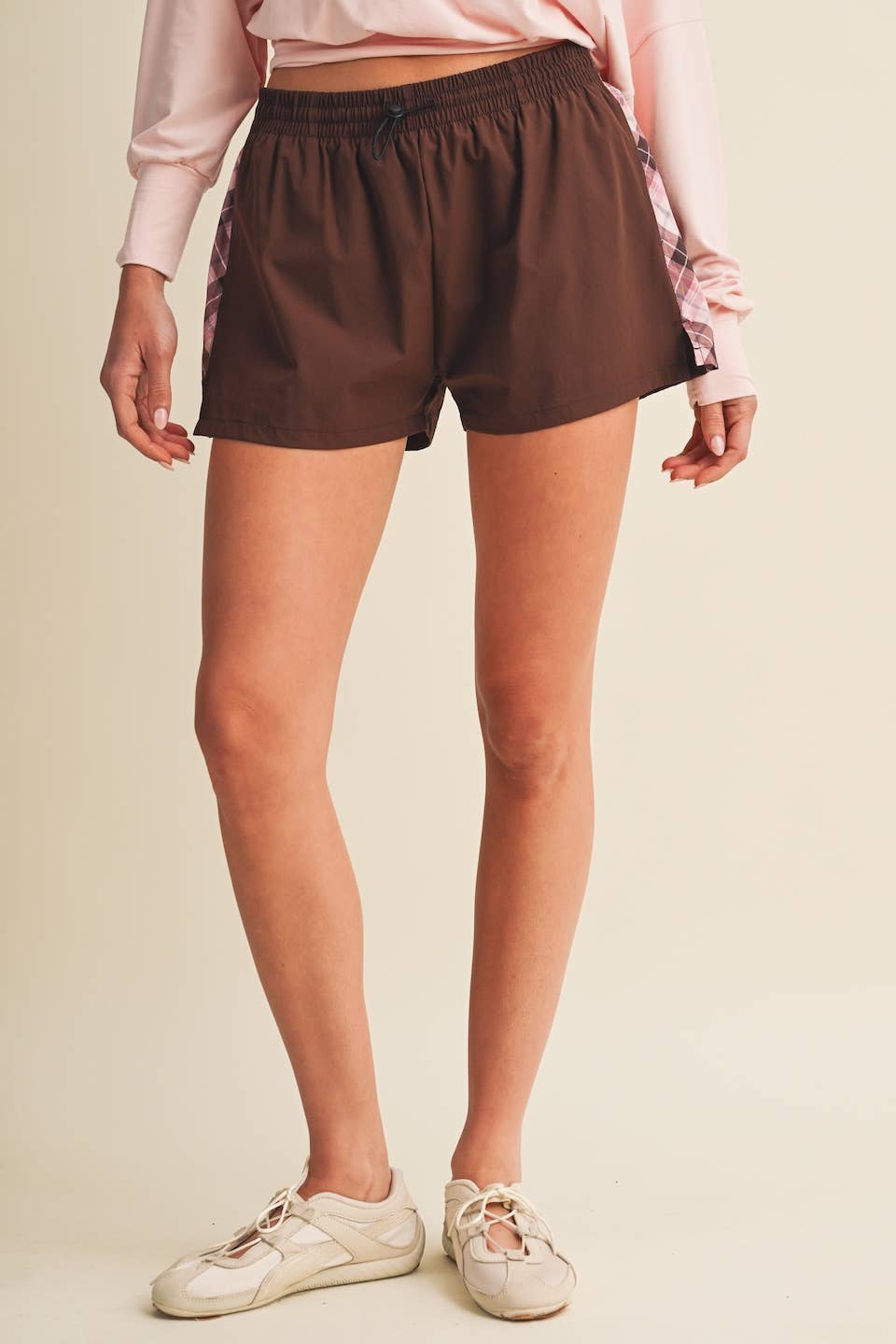 Plaid Side Contrast Block Nylon Shorts
