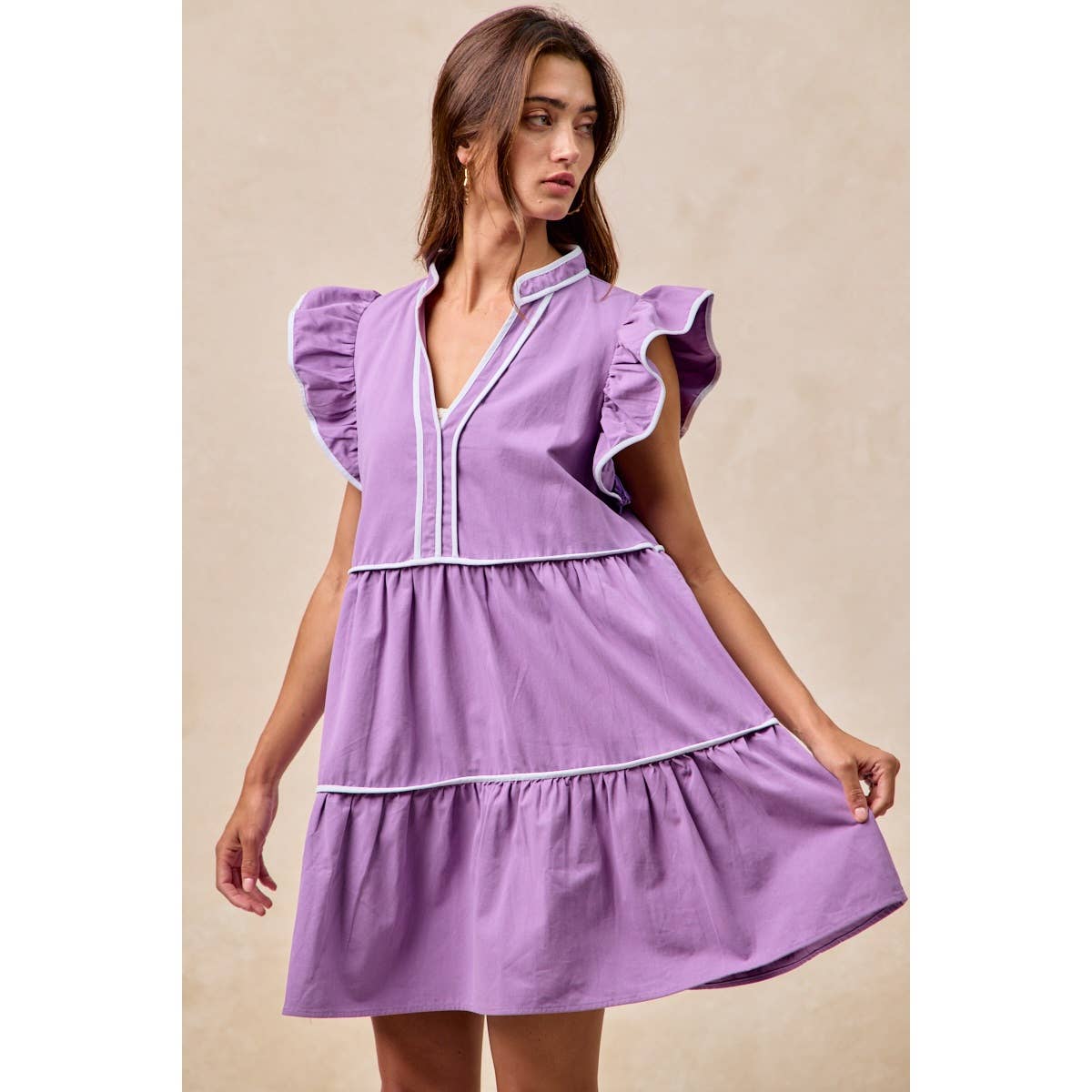 GAMEDAY THEME CONTRAST BINDING RUFFLED DRESS