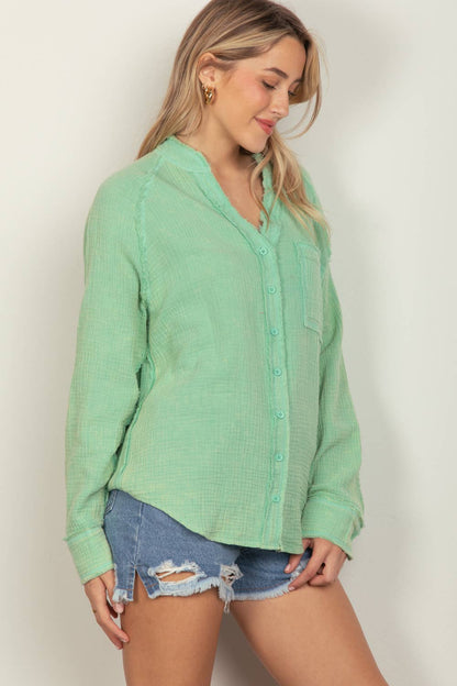 Diana Oversized Washed Woven Crinkled Gauze Shirt Top