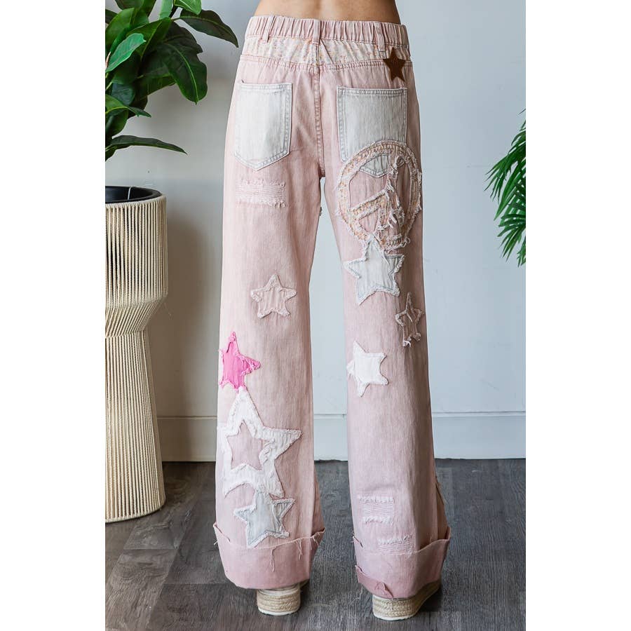 HO WASHED STAR PATCHWORK DETAIL DENIM JEAN