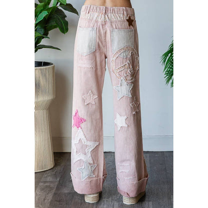 HO WASHED STAR PATCHWORK DETAIL DENIM JEAN