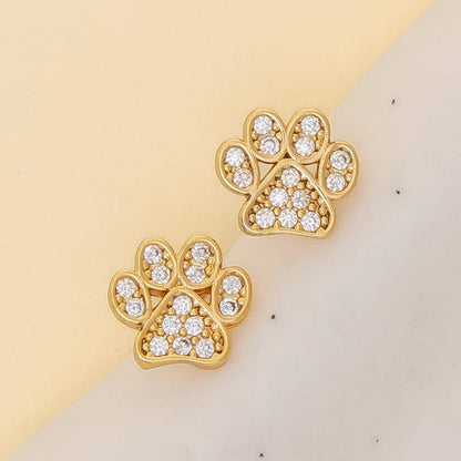 Game Day Cubic Zirconia Pave Paw Stud Earrings