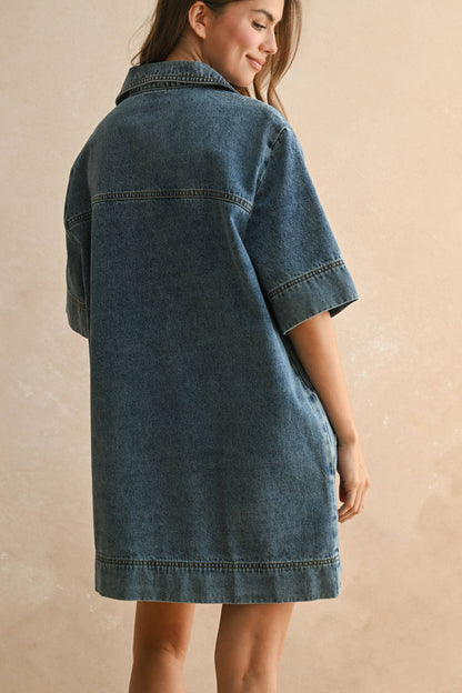 DEMI V-NECK DENIM TUNIC DRESS