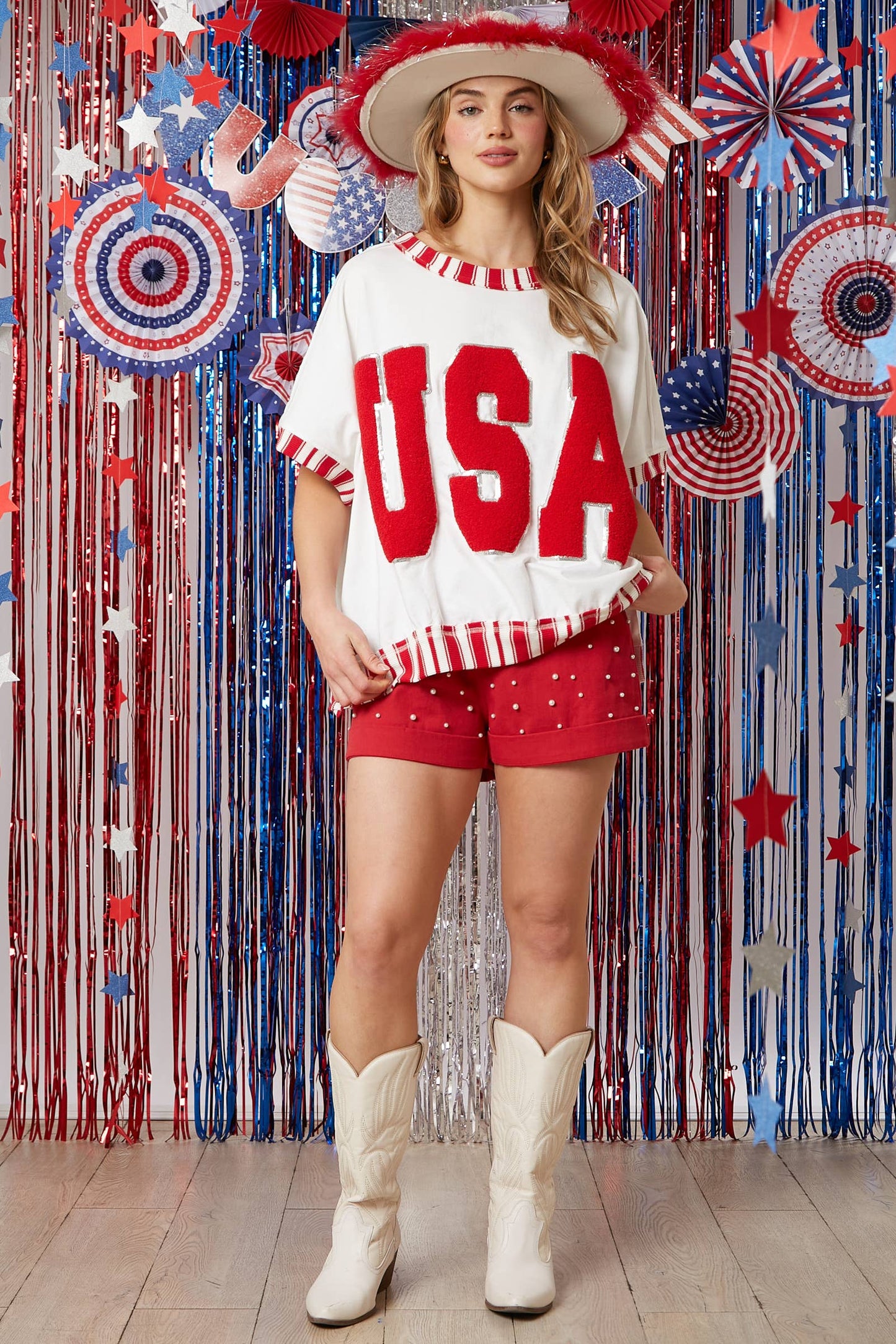 'USA' Lettering Short Sleeve Top