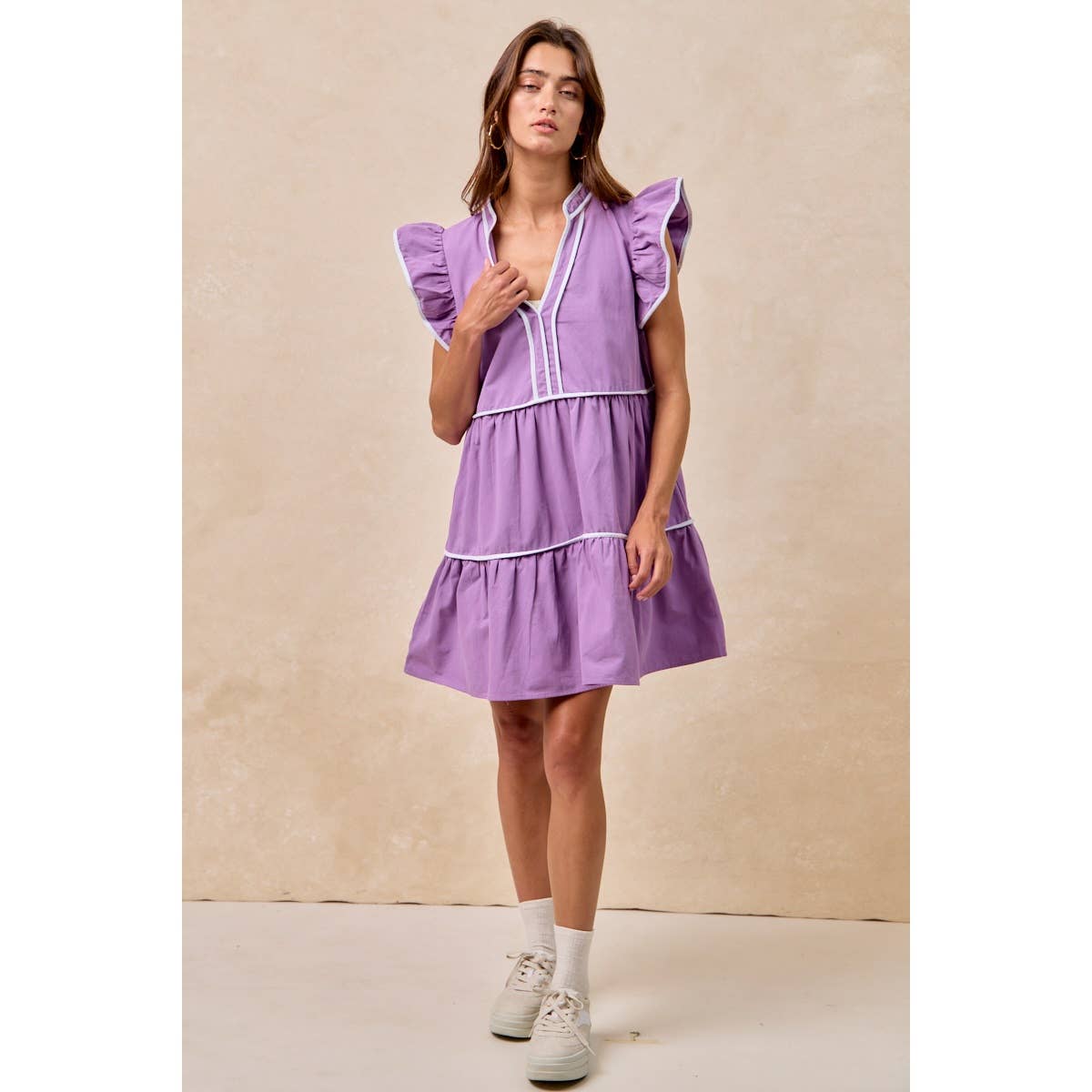 GAMEDAY THEME CONTRAST BINDING RUFFLED DRESS