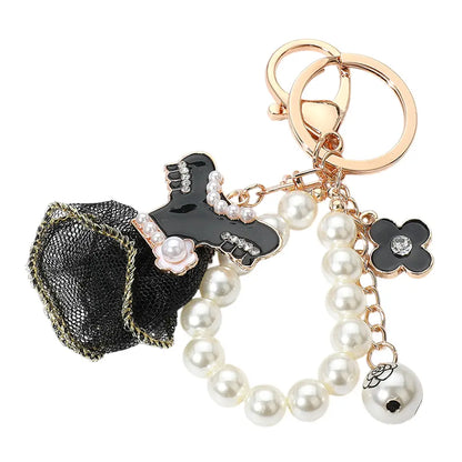 Enamel Pearl Mesh Dress Keychain / Bag Charm