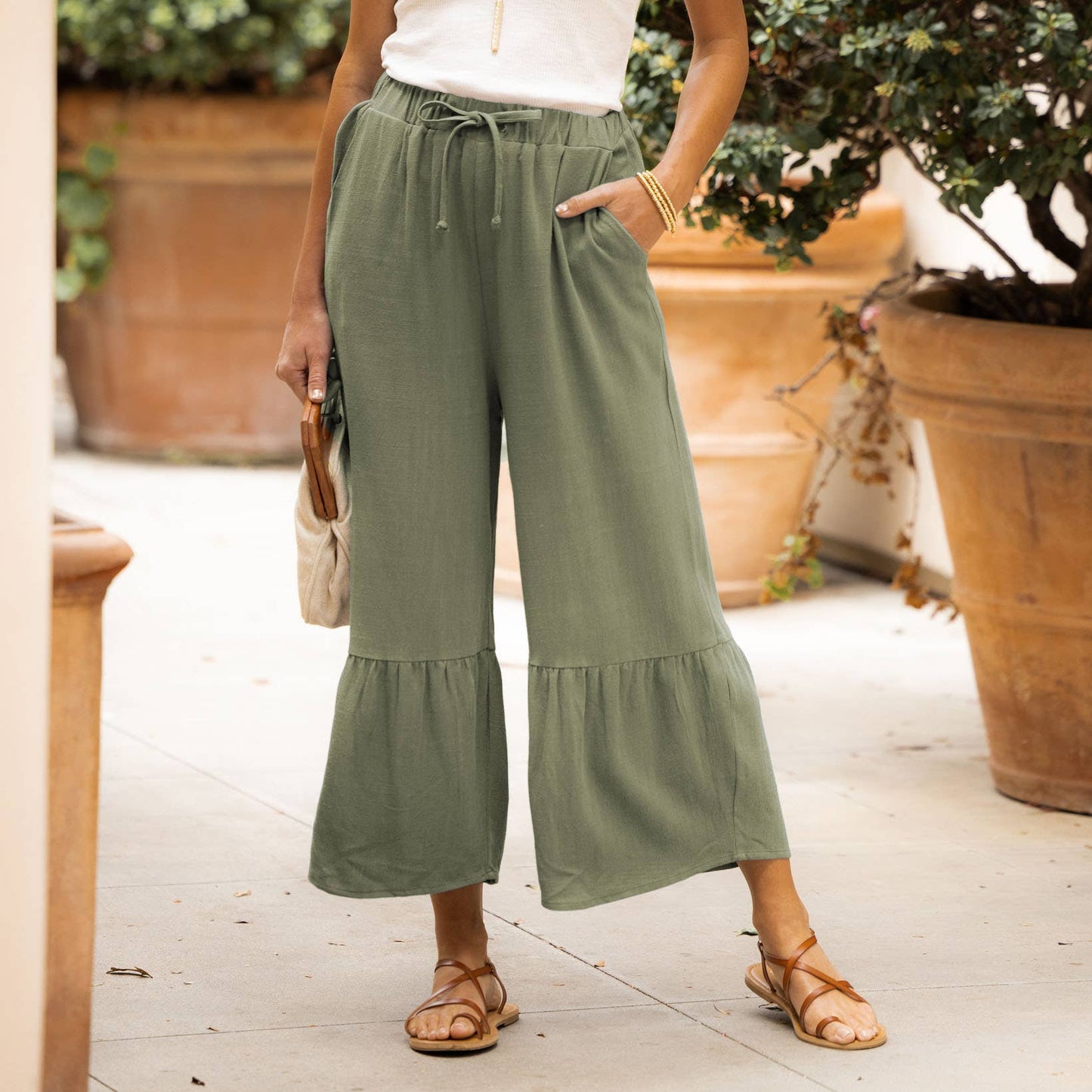 Nichole Crop Tiered Wide Leg