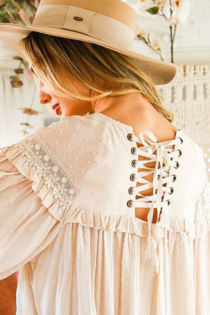 Remi Lace-Up Back Detail Swiss Dot Patterned Blouse